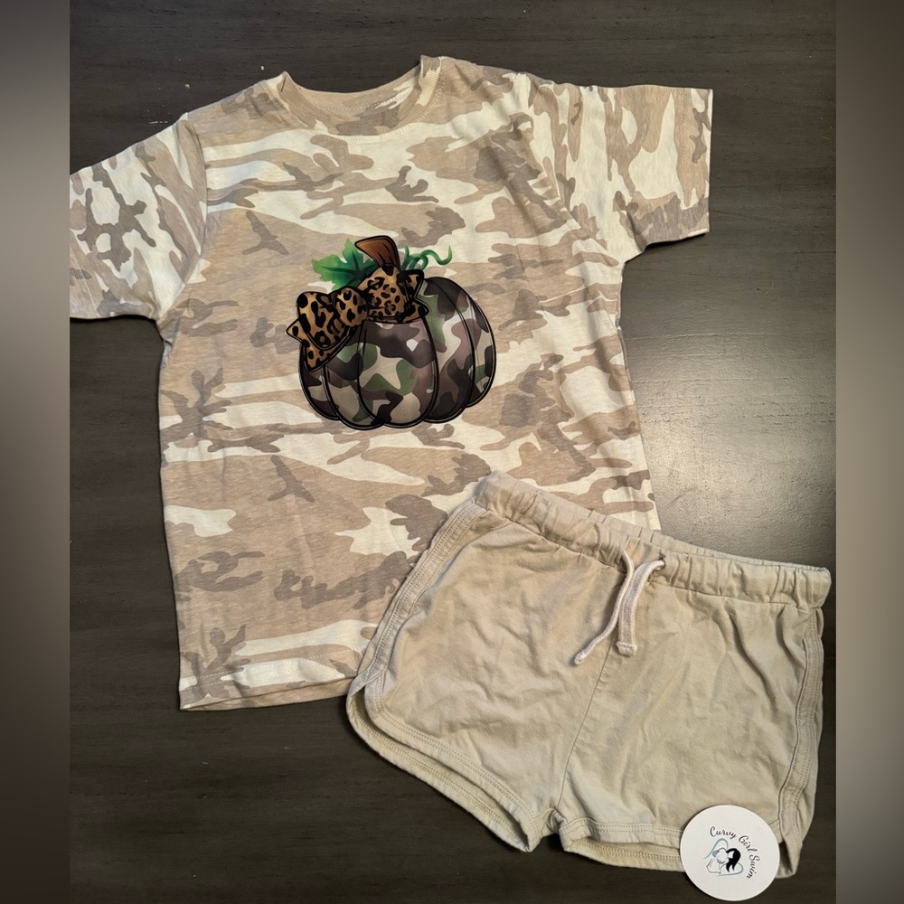 Camo Pumpkin Graphic Tee and Retro Shorties Set